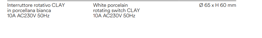 Interruttore rotativo in porcellana bianca 10A AC230V CLAY BEST SELLER 2025